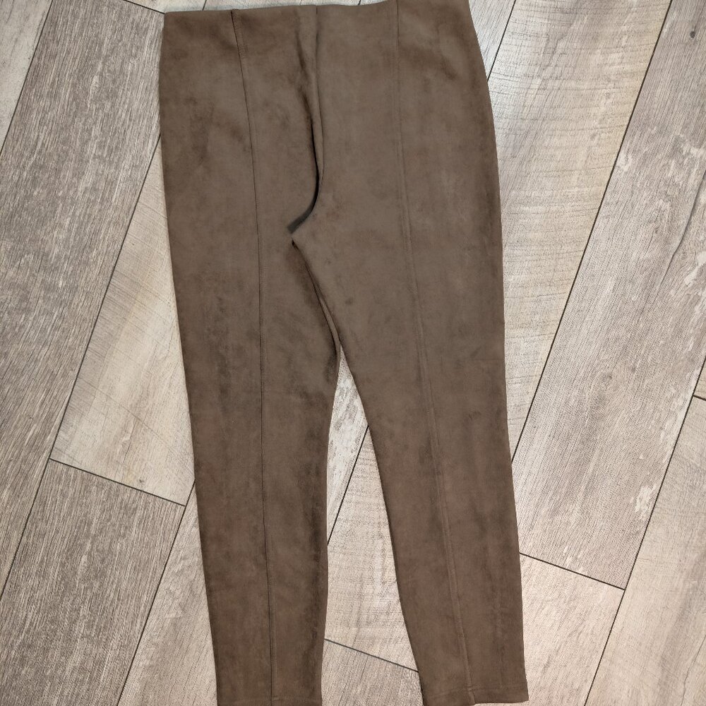 Ivanka Trump Taupe Faux Suede High Rise Leggings Size Large Mint Condition - Picture 3 of 10